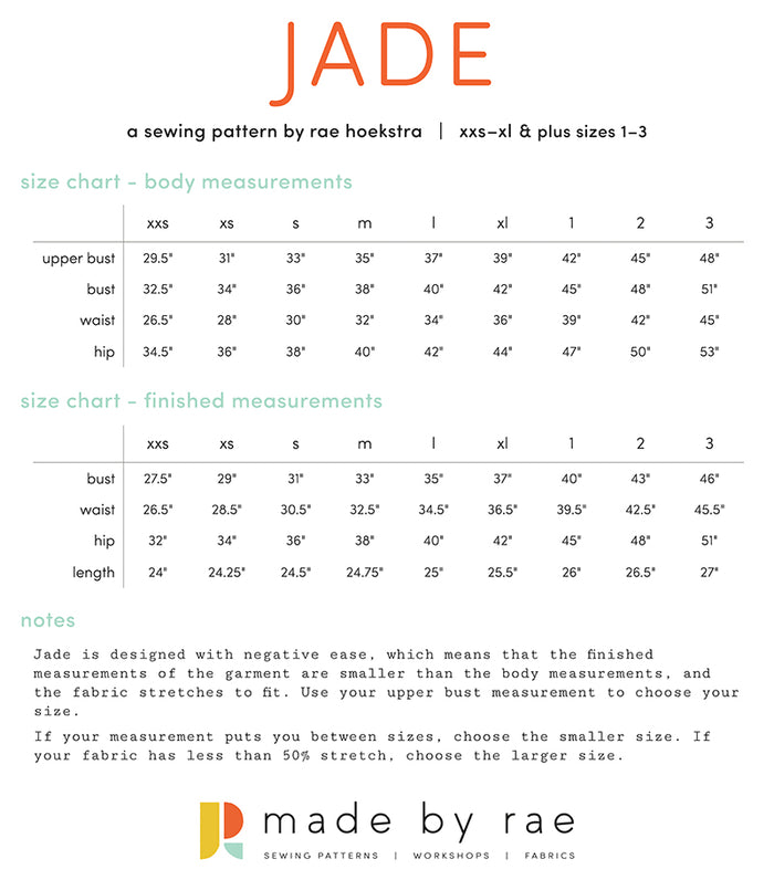 Jade Tee PDF / size chart