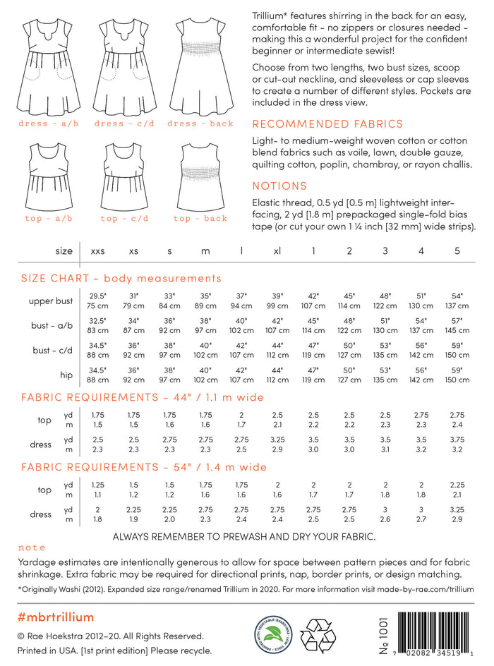 made by rae printed trillium sewing pattern back cover